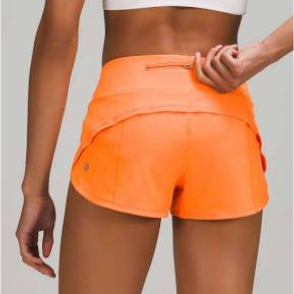 Lululemon neon orange speed up shorts